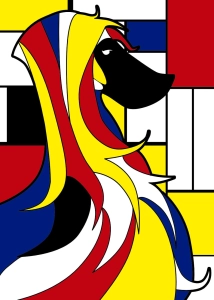 Plakat - Barwny pies, wzory geometryczne