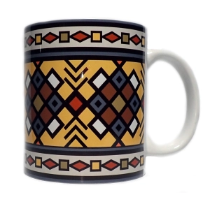 Kubek - Boho, wzory etniczne, żółto-brązowe